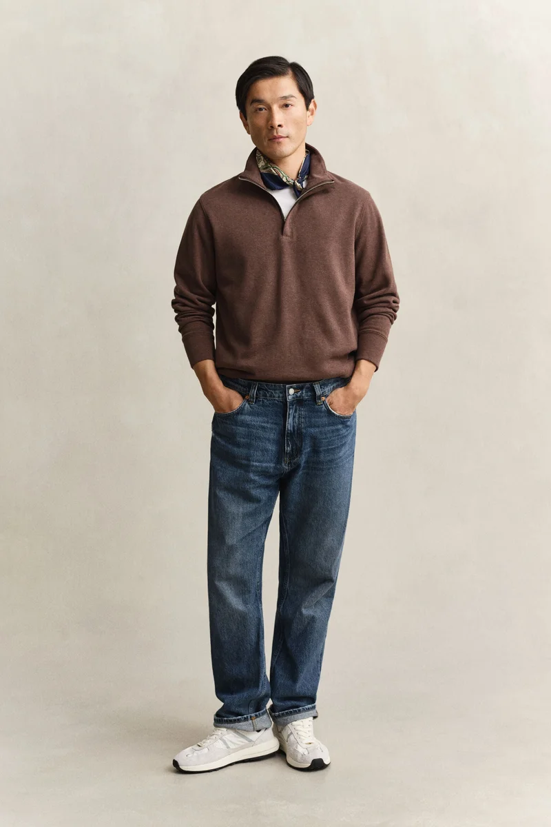 غانت Light Seersucker Half Zip Top