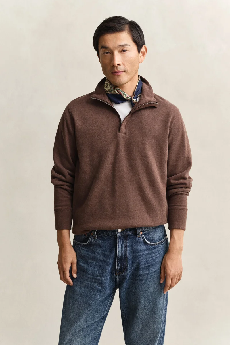 غانت Light Seersucker Half Zip Top