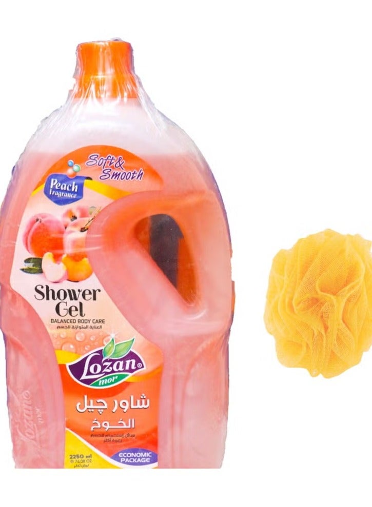 لوزان جل استحمام برائحة الخوخ - 2250 مل + لوفه متعدده الالوان - Image 1