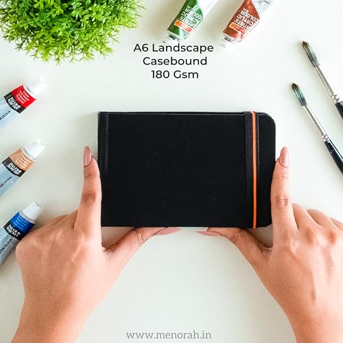 MENORAH - Sketchbooks for Artists-A6-180 GSM-(Pack of 2 Combo)-(100 Pages/50 Sheets)-Drawing Book for Artists-(Landscape 10.5 x 14.8 cm & Portrait 14.8 x 10.5 cm)-Completely Handmade-Combo-Black - Image 3