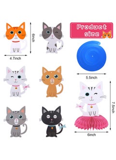 Chinco Chinco 16 Pcs Cat Theme Birthday Party Decorations Party Supplies Kit, Includes Cat Party Banner with 6 Cat Hanging Cutouts 6 Hanging Swirl Decor and 3 Birthday Honeycomb Party Decoration(Cool Style)  - Image 2