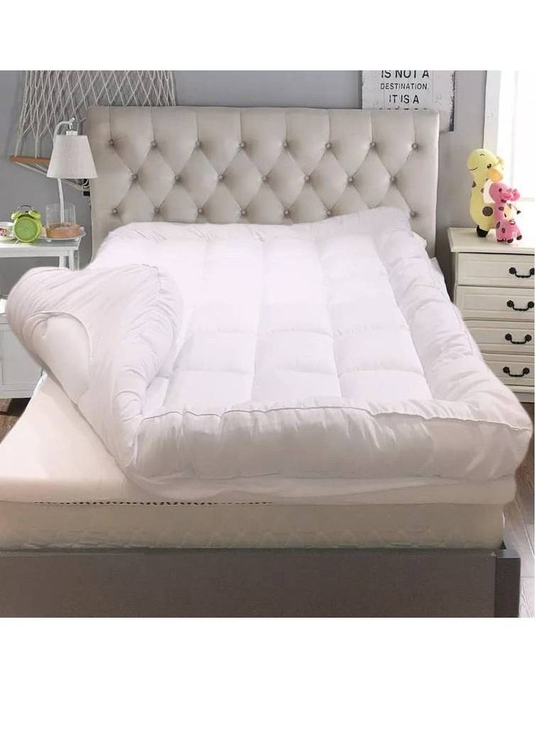 Brides Double-sided microfiber mattress pad, height 14 cm, round mattress, size 200 x 200 cm - white  - Image 1