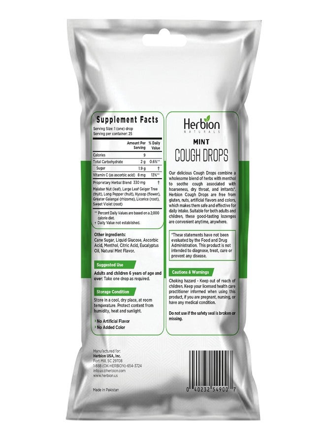 HERBION Naturals Mint Cough Drops with Vitamin C & Herbal Blend | Soothes Cough, Dry Throat & Hoarseness | Menthol Herbal Lozenges | Individually Wrapped | No Artificial Colors | 25 Drops Pack of 1 - Image 2