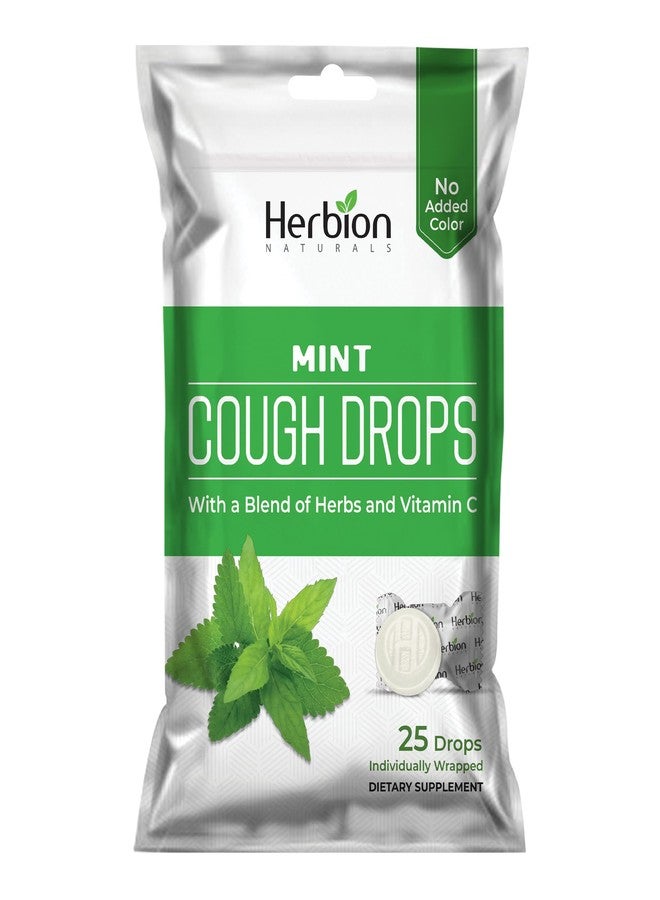 HERBION Naturals Mint Cough Drops with Vitamin C & Herbal Blend | Soothes Cough, Dry Throat & Hoarseness | Menthol Herbal Lozenges | Individually Wrapped | No Artificial Colors | 25 Drops Pack of 1 - Image 1