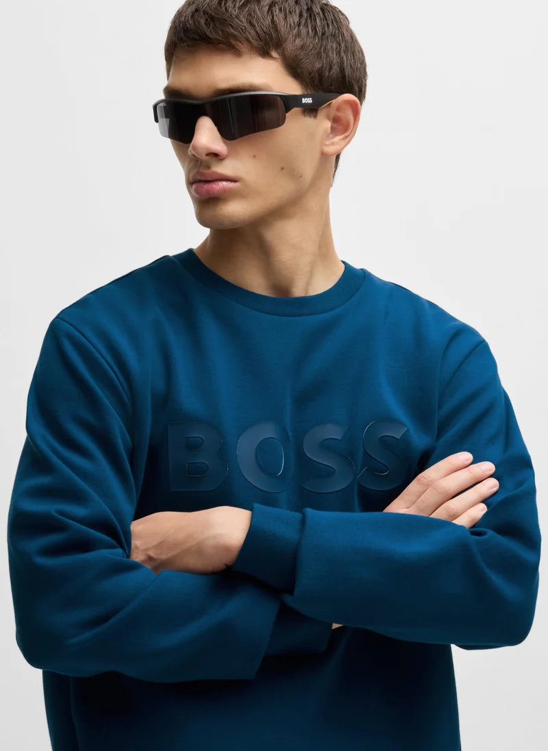 BOSS Stretch-cotton sweatshirt with sandwich logo