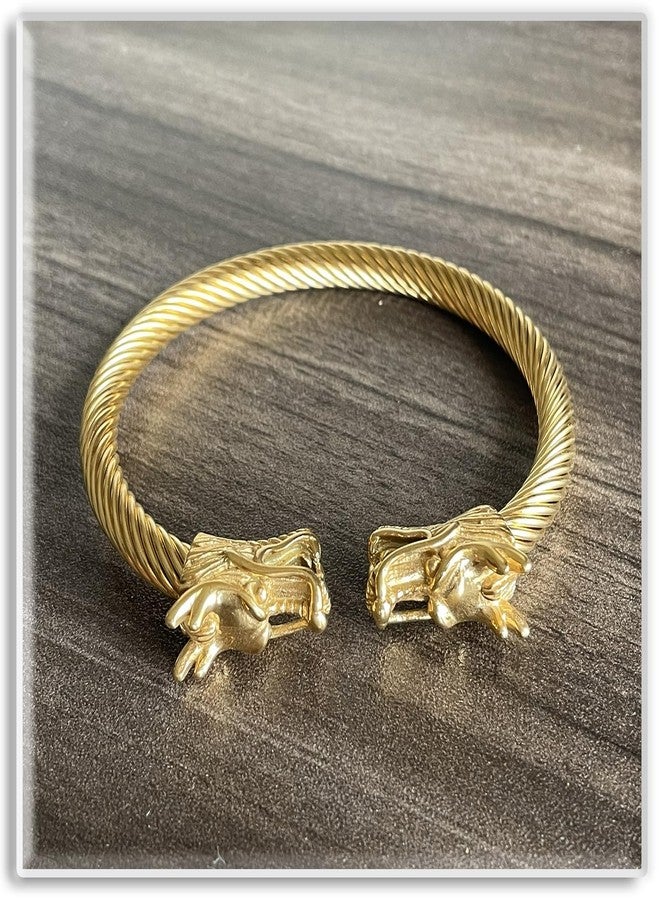 اكسوسامس سوار Xusamss Dragon المفتوح للرجال، سوار من الفولاذ المقاوم للصدأ بتصميم كابل ملتوي، سوار كلاسيكي بتصميم رأس تنين، سوار رجالي أنيق (ذهبي) - Image 3