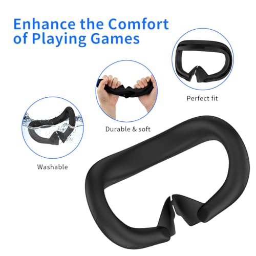 RGEEK VR Face Pad Compatible with Q3 Accessories, Sweatproof Silicone Face Cover for Q3, Washable Lightproof Anti-Leakage Face Cushion, Black - Image 4