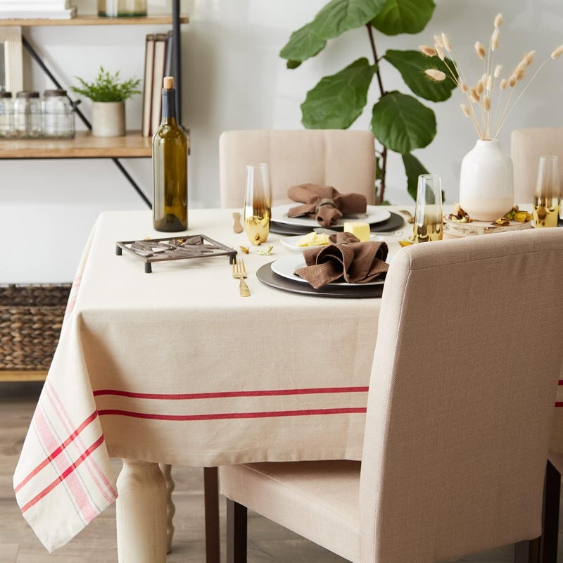 DII 100% Cotton, Machine Washable, Everyday French Stripe Kitchen Tablecloth For Dinner Parties, Summer & Outdoor Picnics - 60x84" Seats 6 to 8 People, Red - Image 4