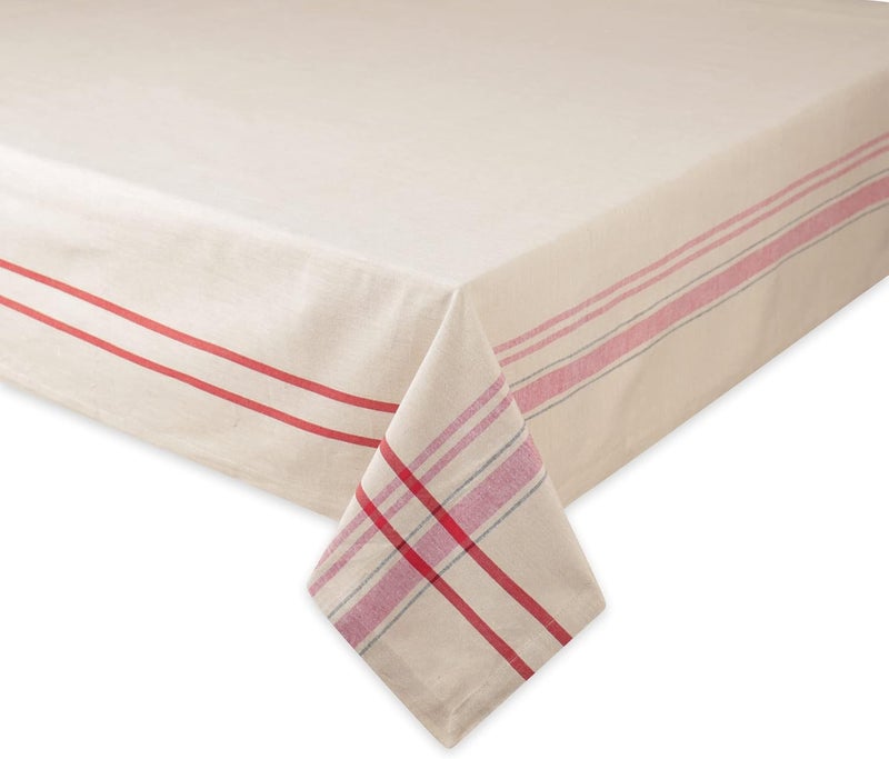 DII 100% Cotton, Machine Washable, Everyday French Stripe Kitchen Tablecloth For Dinner Parties, Summer & Outdoor Picnics - 60x84" Seats 6 to 8 People, Red - Image 2