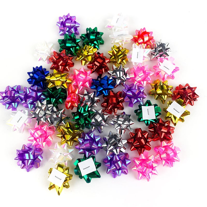 Worlds 50pc Assorted Mini Christmas Confetti Star Bows SelfAdhesive Gift Wrap Bows 1Inch