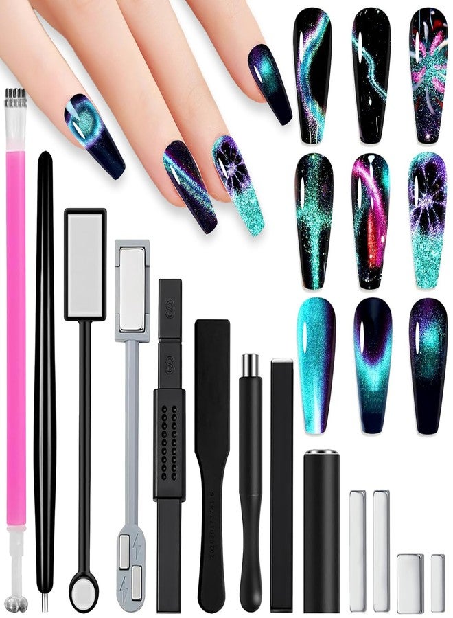 DANNEASY مجموعة أدوات مغناطيس الأظافر من دانيسى 13 قطعة، عصا مغناطيس الأظافر القوية بتأثير عين القط، طلاء أظافر مغناطيسي، قلم مغناطيس للأظافر، لوح مغناطيسي، جل أظافر مغناطيسي بتأثير عين القط لصالونات الأظافر - Image 1