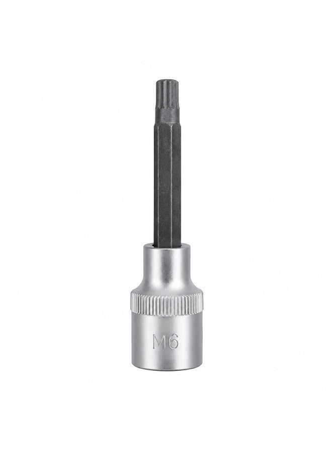 M6 Spline Bit Socket 1/2 Inch Drive, 4 Inch Long CR-V Metal Socket Tool For Ratchet, Car Repair, Workshop & DIY Maintenance - Image 1