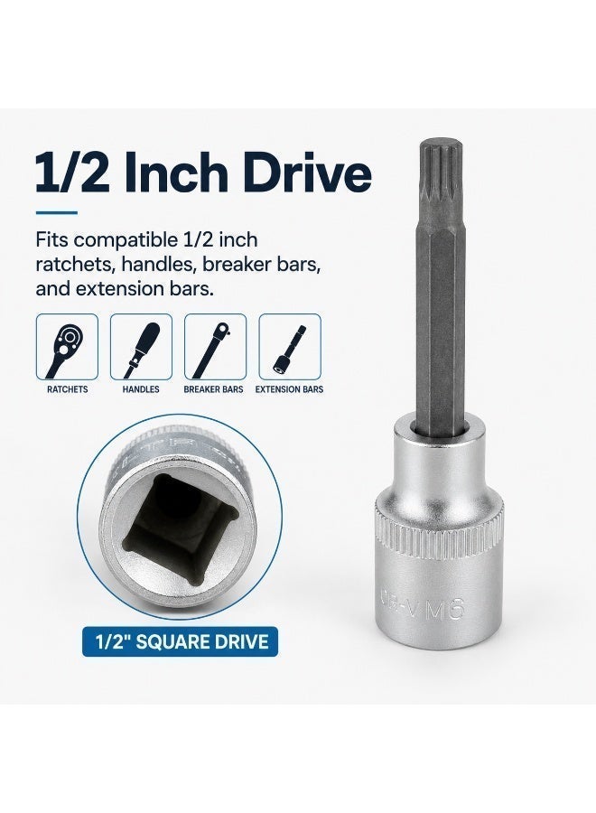 M6 Spline Bit Socket 1/2 Inch Drive, 4 Inch Long CR-V Metal Socket Tool For Ratchet, Car Repair, Workshop & DIY Maintenance - Image 3