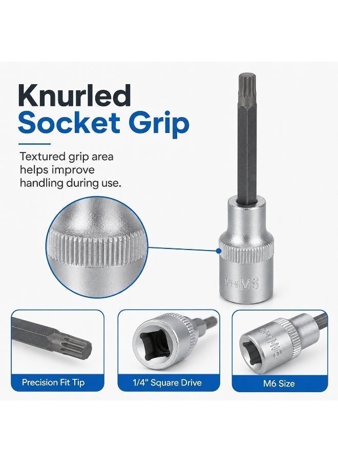 M6 Spline Bit Socket 1/2 Inch Drive, 4 Inch Long CR-V Metal Socket Tool For Ratchet, Car Repair, Workshop & DIY Maintenance - Image 5