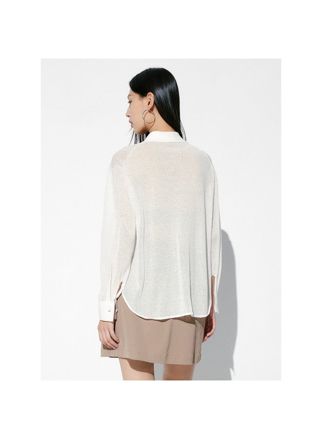 Waxbird Summer Side High Slit Design Loose Lapel Drop Shoulder Sleeve Women's Shirt - Image 4