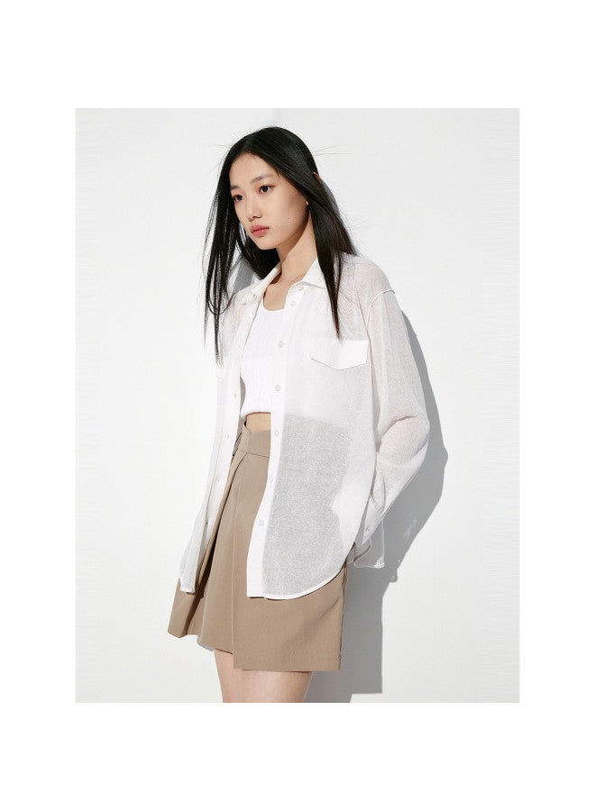Waxbird Summer Side High Slit Design Loose Lapel Drop Shoulder Sleeve Women's Shirt - Image 3