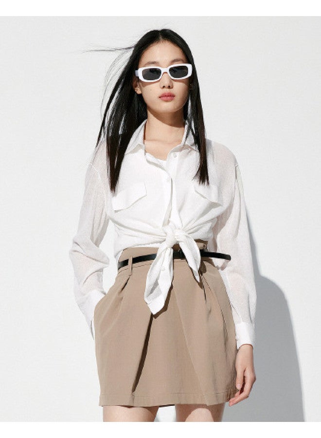 Waxbird Summer Side High Slit Design Loose Lapel Drop Shoulder Sleeve Women's Shirt - Image 1