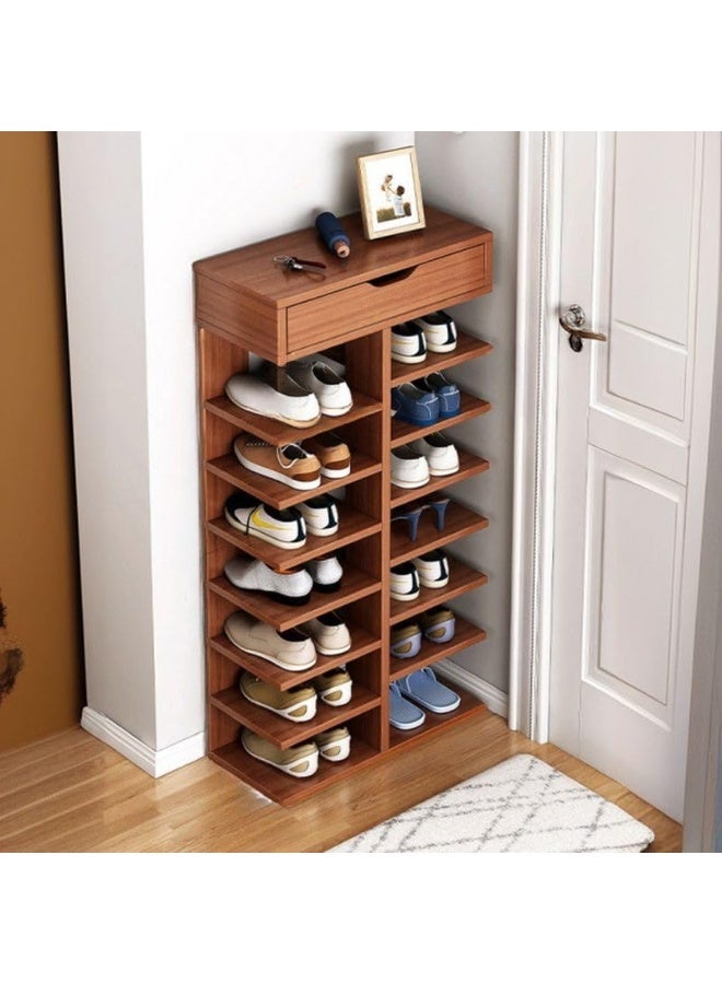 XICEN Shoe Rack with Drawers, Large Capacity Tall Shoe Shelf Wood Free Standing Shoe Shelf Organizer for Closet Entryway Garage (Sandalwood Color) - Image 1