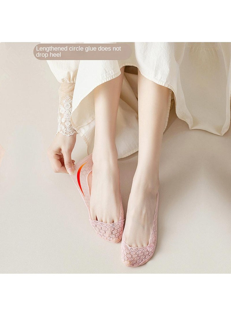 Y&D Pink 6 Piece Set Women's Thin Shallow Mesh Invisible Mesh Breathable Non Slip Socks - Image 2