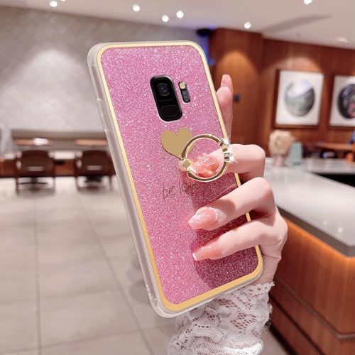 Easyscen for Samsung Galaxy S9 Plus Phone Case Girls Women Cute Luxury Glitter Soft Slim Case with Ring Kickstand Bumper Shockproof Protective Cover - Pink - Image 4