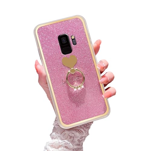 Easyscen for Samsung Galaxy S9 Plus Phone Case Girls Women Cute Luxury Glitter Soft Slim Case with Ring Kickstand Bumper Shockproof Protective Cover - Pink - Image 1