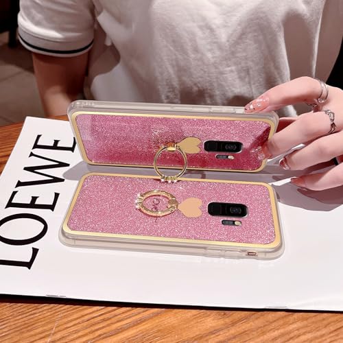 Easyscen for Samsung Galaxy S9 Plus Phone Case Girls Women Cute Luxury Glitter Soft Slim Case with Ring Kickstand Bumper Shockproof Protective Cover - Pink - Image 3