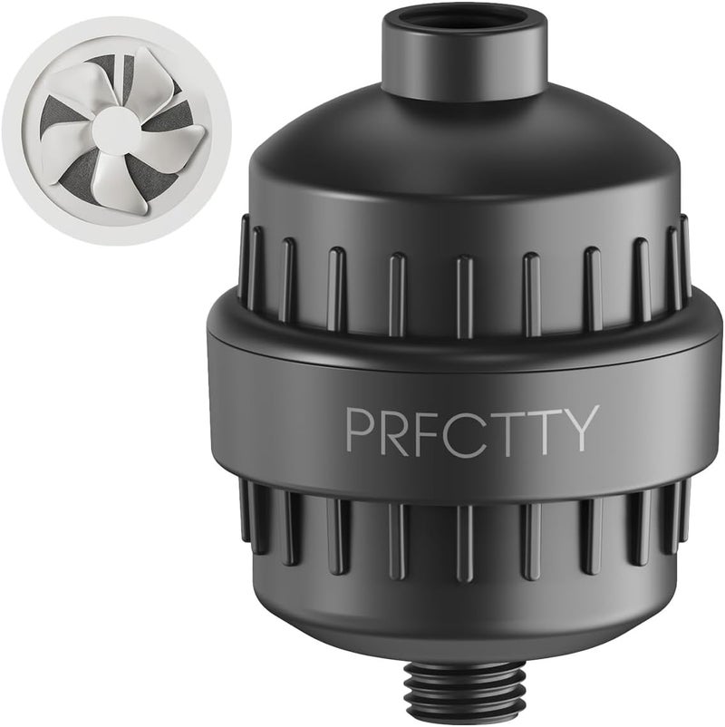 PRFCTTY فلتر دش 25 مرحلة يمنع تراكم الترسبات، ينشط الشعر والبشرة والأظافر بمياه نقية، يلين المياه العسرة، يزيل 99% من الرصاص والكلور والفلورايد والمواد الكيميائية، تقنية مروحة عالية الإنتاج، أسود غير لامع - Image 1