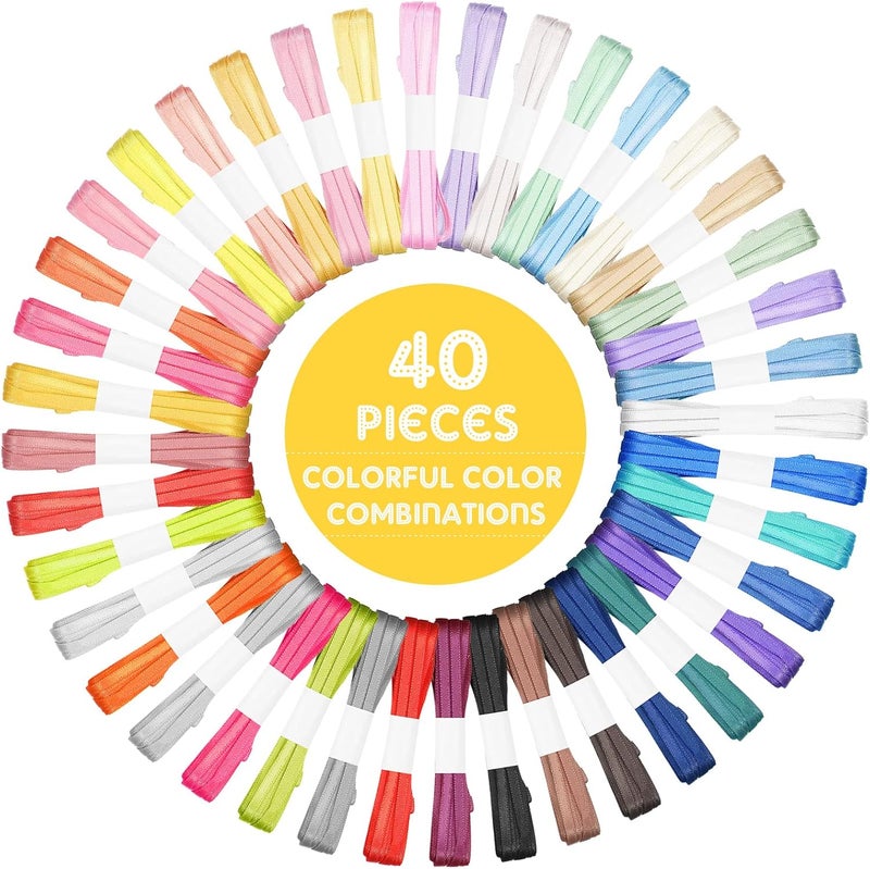 eBoot 40 Pcs 18 Inch 218 Yards Solid Color Satin Thin Ribbon 40 Colors Double Faced Polyester Fabric Ribbon Rainbow for Crafts Gift Wrapping Wedding Party Birthday Baby Shower Wreath Decoration - Image 2