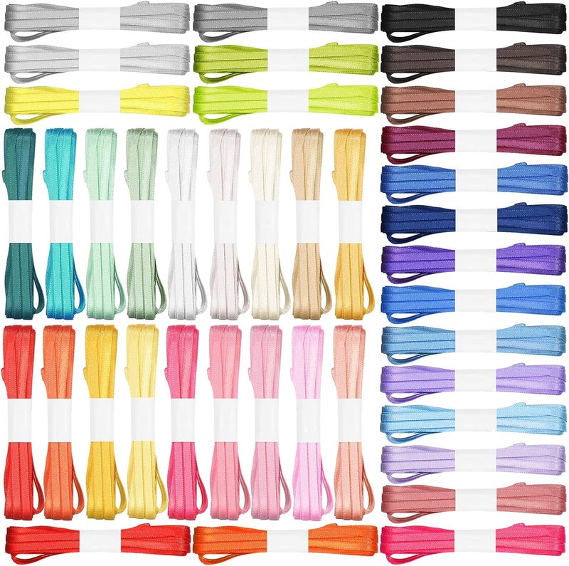 eBoot 40 Pcs 18 Inch 218 Yards Solid Color Satin Thin Ribbon 40 Colors Double Faced Polyester Fabric Ribbon Rainbow for Crafts Gift Wrapping Wedding Party Birthday Baby Shower Wreath Decoration - Image 1