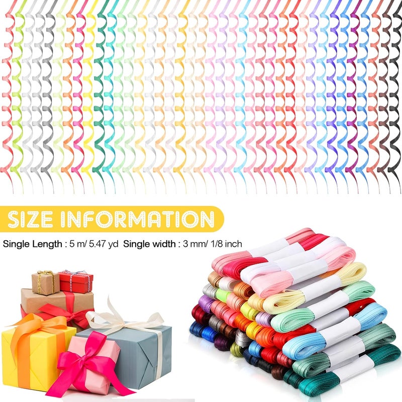 eBoot 40 Pcs 18 Inch 218 Yards Solid Color Satin Thin Ribbon 40 Colors Double Faced Polyester Fabric Ribbon Rainbow for Crafts Gift Wrapping Wedding Party Birthday Baby Shower Wreath Decoration - Image 3