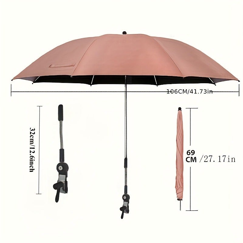 Portable Sunshade Umbrella with Clip, 360° Rotation & Adjustable Height for Outdoor Use