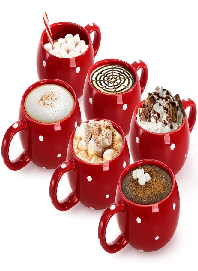 AVLA 6 Pack Ceramic Campfire Coffee Mugs, 10 Ounce Porcelain Specialty Coffee Drinks Hot Chocolate Mugs with Handle, Creative Mug Tea Cup Set for Party, Polk Dot, Assorted Color - Image 3