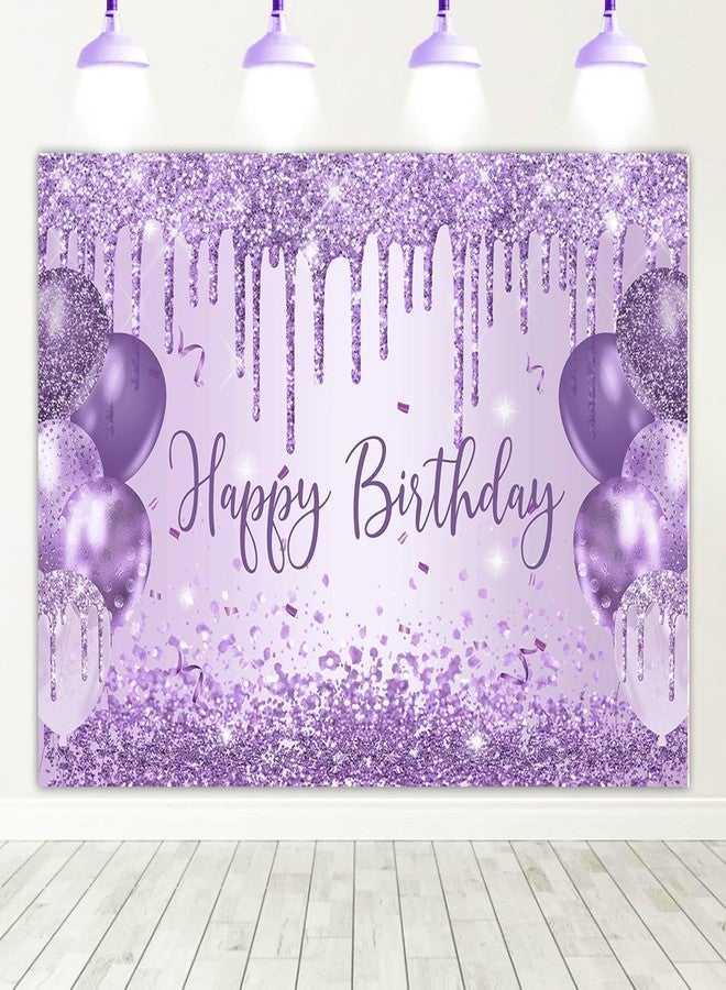 موكسيكا خلفية عيد ميلاد أرجوانية من موكسيكا، بالونات لامعة، زينة حفلات عيد ميلاد سعيد، زينة لامعة للفتيات، زينة حفلات عيد ميلاد 16 و18 و21، لوازم طاولة الكيك (أرجواني، 7 × 5 قدم) - Image 1