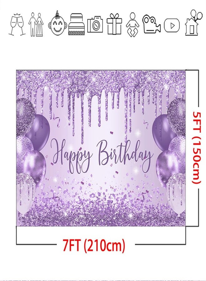 موكسيكا خلفية عيد ميلاد أرجوانية من موكسيكا، بالونات لامعة، زينة حفلات عيد ميلاد سعيد، زينة لامعة للفتيات، زينة حفلات عيد ميلاد 16 و18 و21، لوازم طاولة الكيك (أرجواني، 7 × 5 قدم) - Image 5