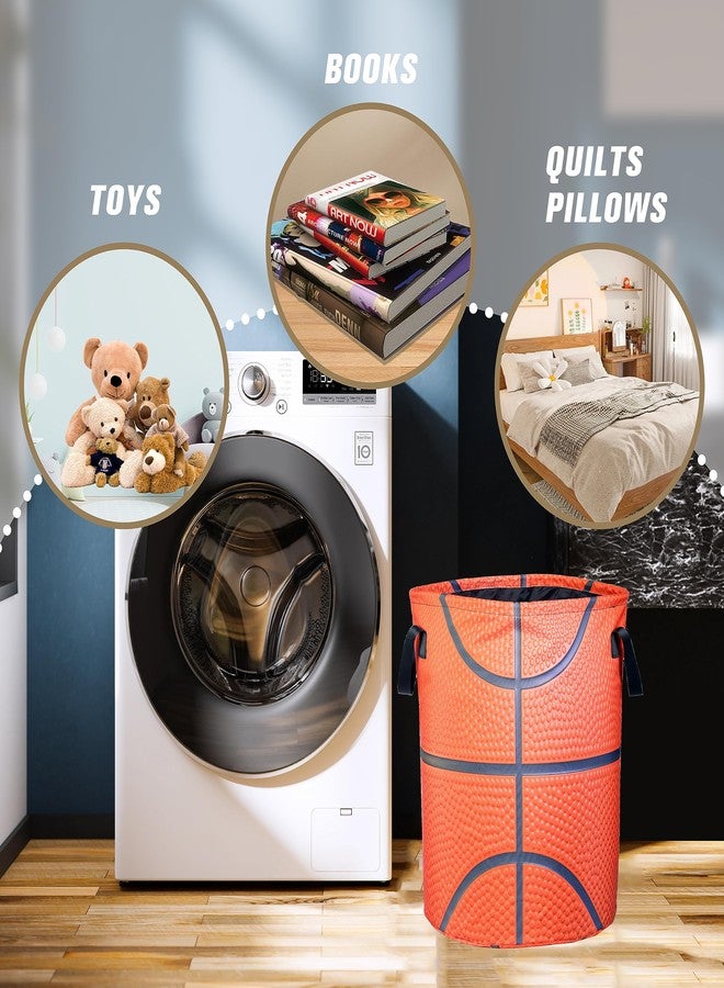 NUTAINLA Basketball Texture Laundry Basket Ball Foldable Waterproof Oxford Cloth Funny Tote Bag Laundry Hamper Clothes Storage Bucket Toy Organizer For Bathroom/Laundry Storage/Bedroom 17.7x13.7 Inch - Image 5