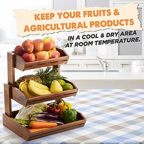 HOLANA Acacia 2 Tier Fruit Basket for Kitchen Counter Organizer – Wooden Fruit Bowl & Wooden Basket for Kitchen Counter Storage, Vegetable & Produce Storage, Snack Organizer for Countertop (Acacia) - Image 4