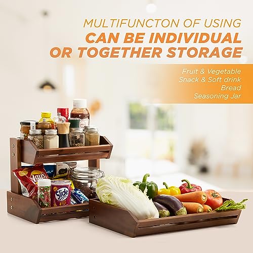 HOLANA Acacia 2 Tier Fruit Basket for Kitchen Counter Organizer – Wooden Fruit Bowl & Wooden Basket for Kitchen Counter Storage, Vegetable & Produce Storage, Snack Organizer for Countertop (Acacia) - Image 5