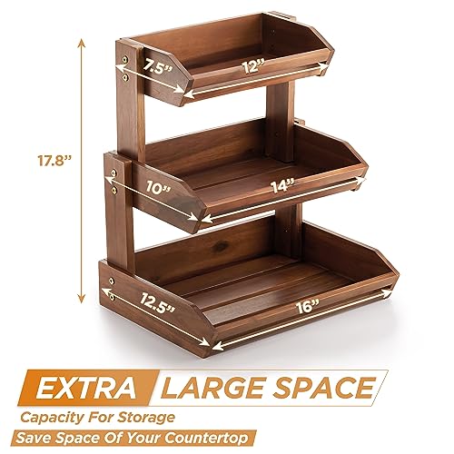 HOLANA Acacia 2 Tier Fruit Basket for Kitchen Counter Organizer – Wooden Fruit Bowl & Wooden Basket for Kitchen Counter Storage, Vegetable & Produce Storage, Snack Organizer for Countertop (Acacia) - Image 3