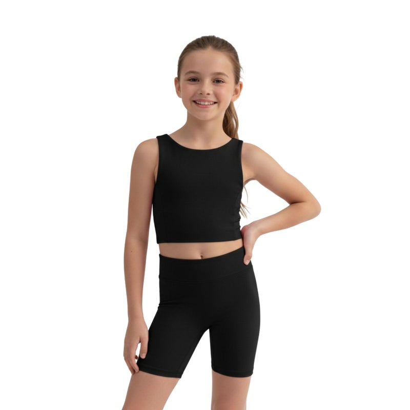 WELAKEN Girls 2 Piece Athletic Outfits Kids Yoga Crop Tank Top Biker Shorts SetsBlack5T - Image 2