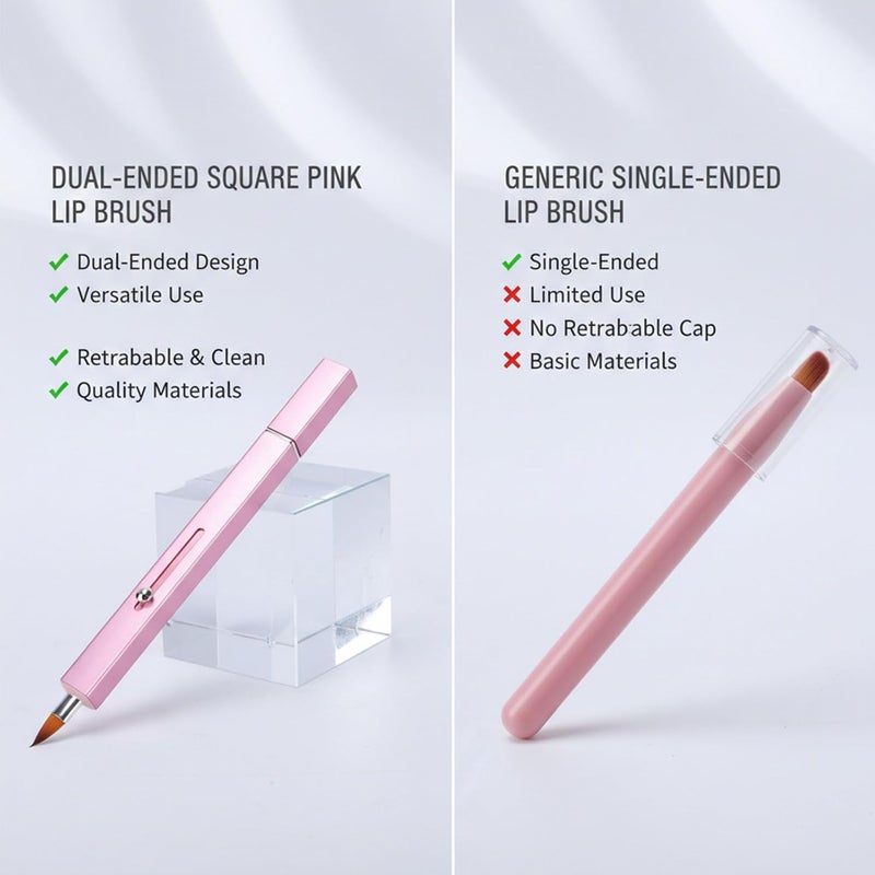 Retractable Lipstick Brush, Dual Head Makeup Brush with Cover, Lightweight Metal Handle, Ideal for Lip Liner, Concealer & Travel - Image 4