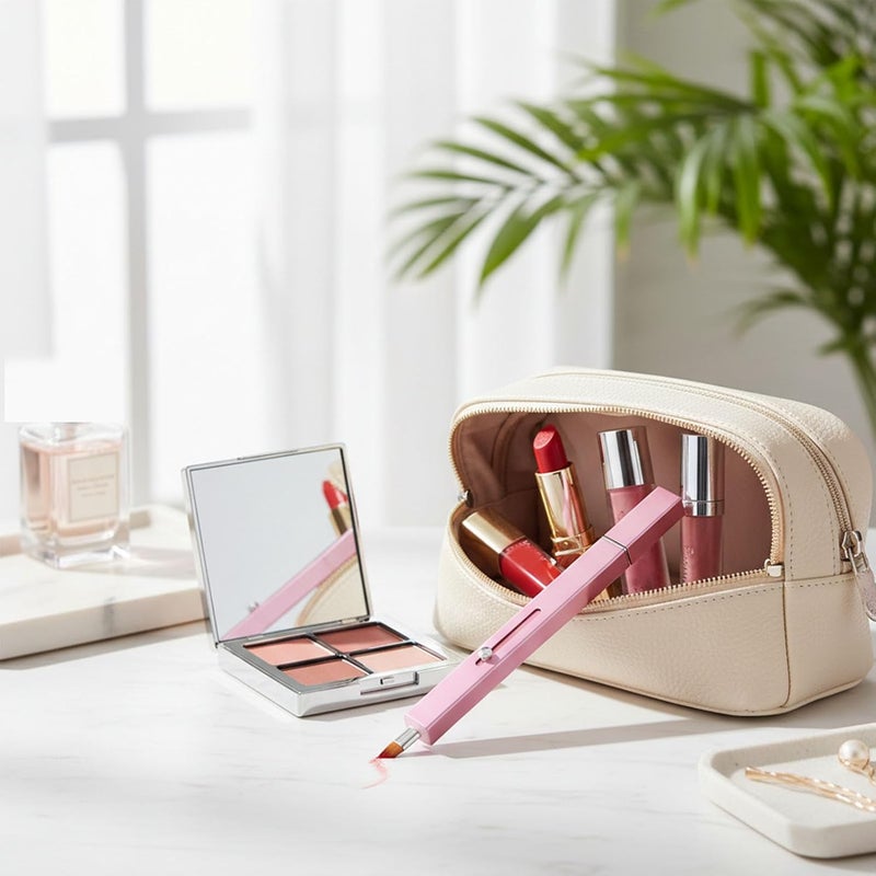 Retractable Lipstick Brush, Dual Head Makeup Brush with Cover, Lightweight Metal Handle, Ideal for Lip Liner, Concealer & Travel - Image 2