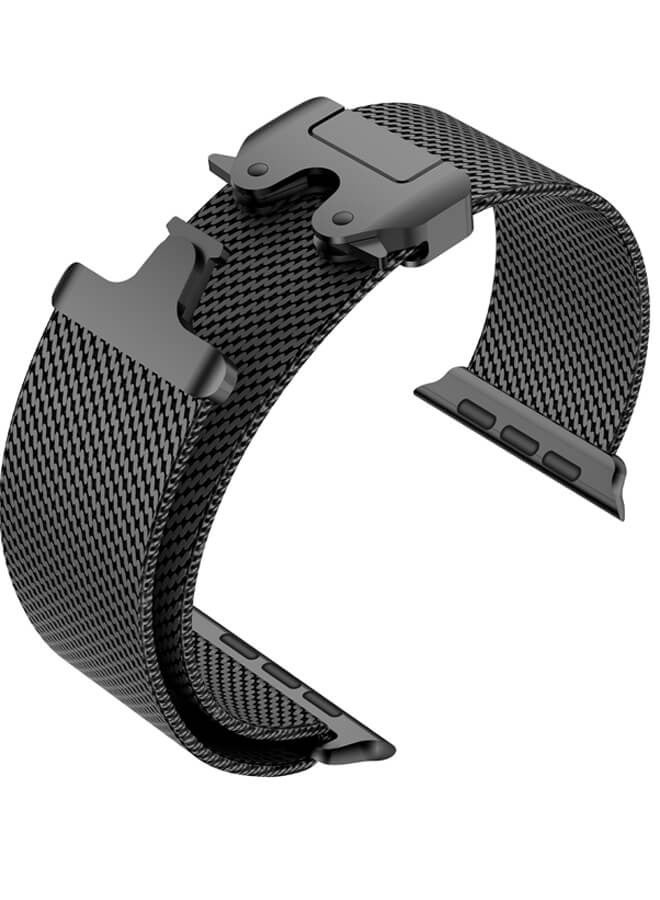 Bliszaar Watch Band for Apple Watch, Metal Bands 42mm/44mm/45mm/46mm/49mm Series 10, 1:1 Stainless Steel Mesh Loop with Parachute-style Metal Buckle for Apple Watch Series 7 8 9  Series 6 5 4, Black  - Image 1