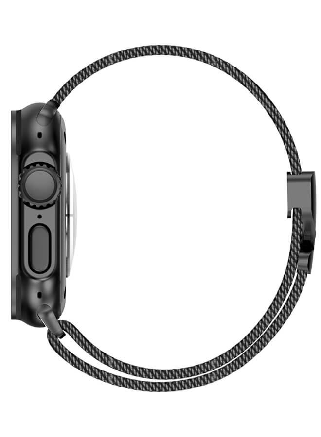 Bliszaar Watch Band for Apple Watch, Metal Bands 42mm/44mm/45mm/46mm/49mm Series 10, 1:1 Stainless Steel Mesh Loop with Parachute-style Metal Buckle for Apple Watch Series 7 8 9  Series 6 5 4, Black  - Image 4
