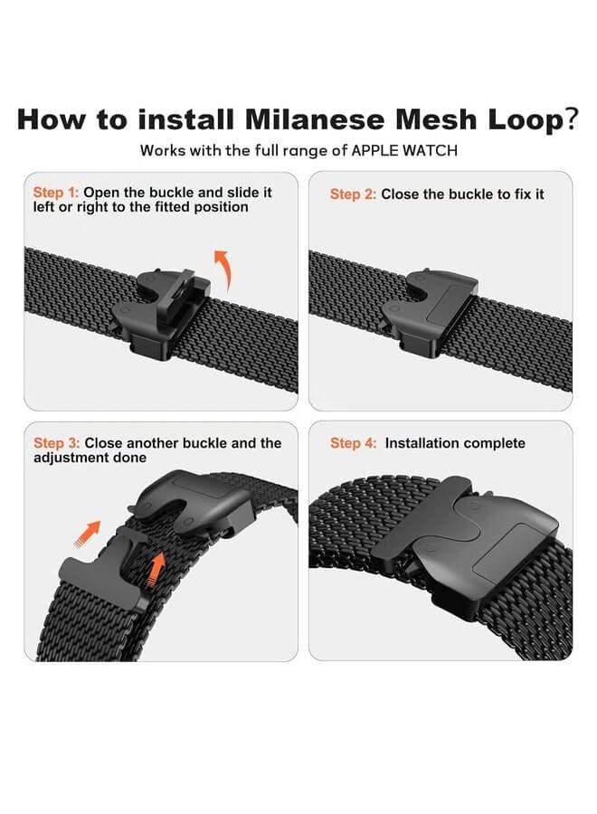 Bliszaar Watch Band for Apple Watch, Metal Bands 42mm/44mm/45mm/46mm/49mm Series 10, 1:1 Stainless Steel Mesh Loop with Parachute-style Metal Buckle for Apple Watch Series 7 8 9  Series 6 5 4, Black  - Image 5