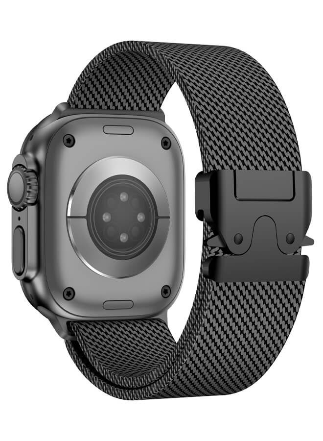 Bliszaar Watch Band for Apple Watch, Metal Bands 42mm/44mm/45mm/46mm/49mm Series 10, 1:1 Stainless Steel Mesh Loop with Parachute-style Metal Buckle for Apple Watch Series 7 8 9  Series 6 5 4, Black  - Image 2