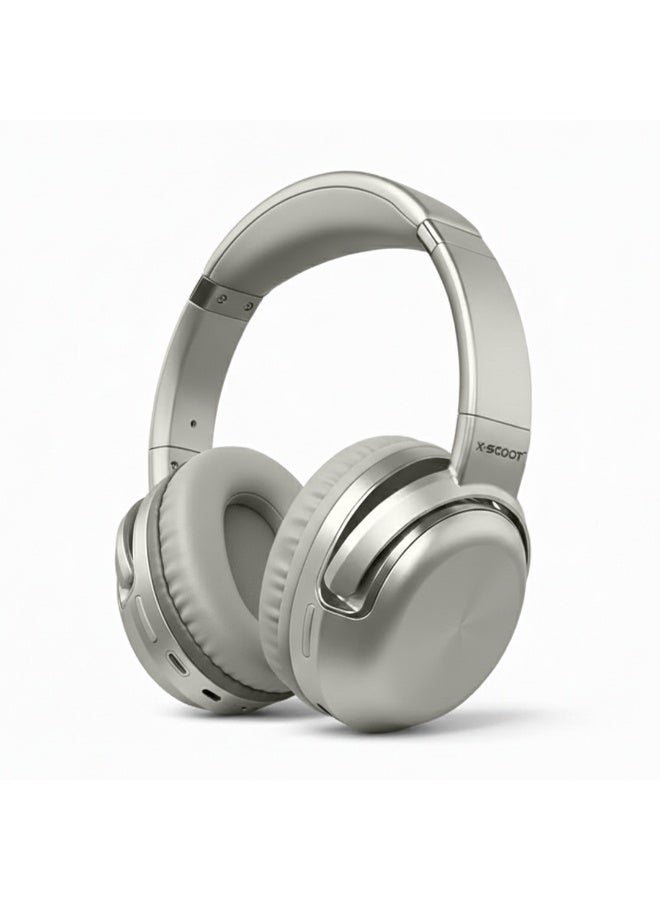 X-SCOOT Wireless Foldable Headphones with Pure Bass Sound, Double Bass Effect, 22 Hours Playtime, Voice Assistant Ready, Hi-Res Audio, HD Mic for Hands Free Calls, TF Card Support & Ergonomic Comfortable - Gold - Image 1