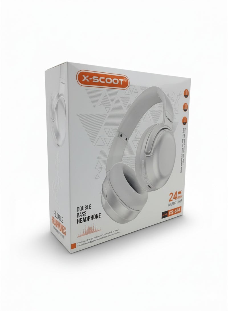 X-SCOOT Wireless Foldable Headphones with Pure Bass Sound, Double Bass Effect, 22 Hours Playtime, Voice Assistant Ready, Hi-Res Audio, HD Mic for Hands Free Calls, TF Card Support & Ergonomic Comfortable - Gold - Image 3