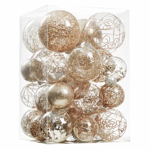 Wironlst Christmas Ball Ornaments Shatterproof Clear Large Plastic Hanging Ball Decorative Baubles Set with Stuffed Delicate Decorations MultiSize Champagne - Image 1