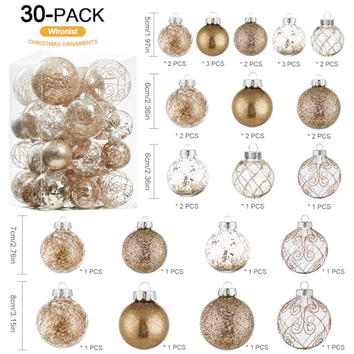 Wironlst Christmas Ball Ornaments Shatterproof Clear Large Plastic Hanging Ball Decorative Baubles Set with Stuffed Delicate Decorations MultiSize Champagne - Image 3