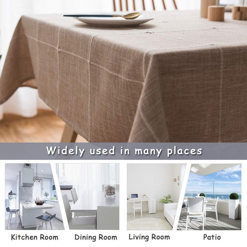 ColorBird Solid Embroidery Lattice Tablecloth Cotton Linen Dust-Proof Checkered Table Cover for Kitchen Dinning Tabletop Decoration (Rectangle/Oblong  52 x 102 Inch  Linen) - Image 5